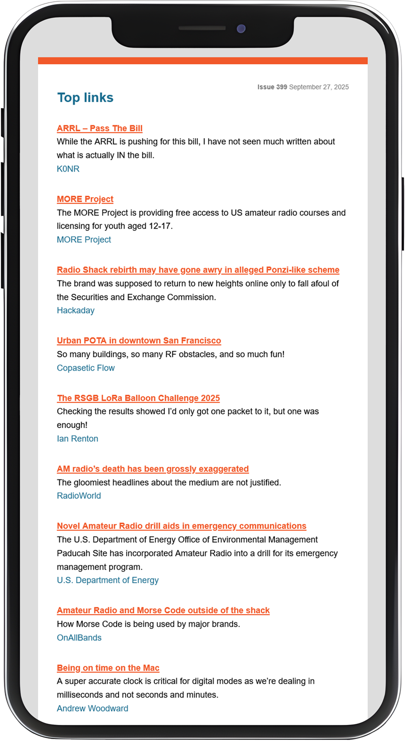 Amateur Radio Weekly displayed on an iPhone.